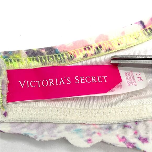 Victorias Secret Women Bikini Top 34C Colorful Splatter Scallop Neon Bright Boho - Picture 8 of 10